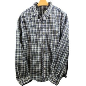 Eddie Bauer Blue & White Plaid Button-Down Shirt – 100% Cotton, Size‎ XL